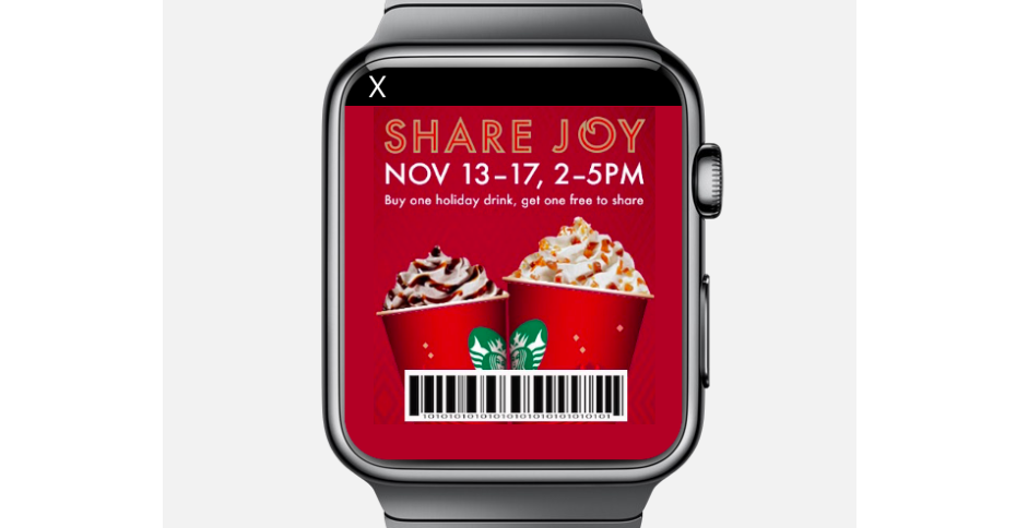 TapSense Ad for Apple Watch - showing a Starbucks Coupon